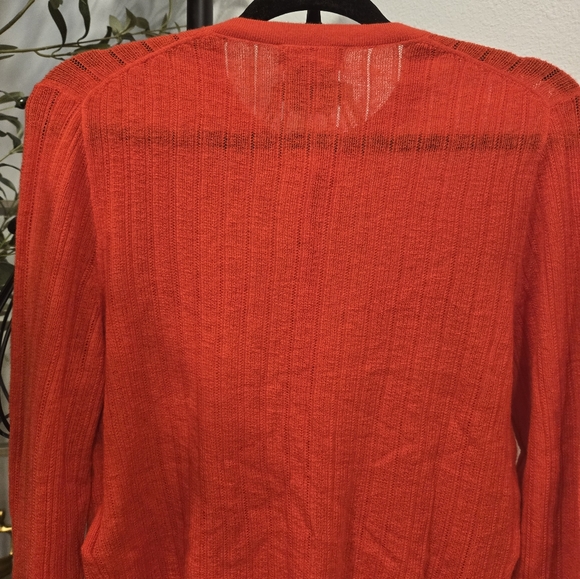 NWT J CREW Featherweight cashmere pointelle shrunken cardigan sweater red Sz L - Picture 8 of 11